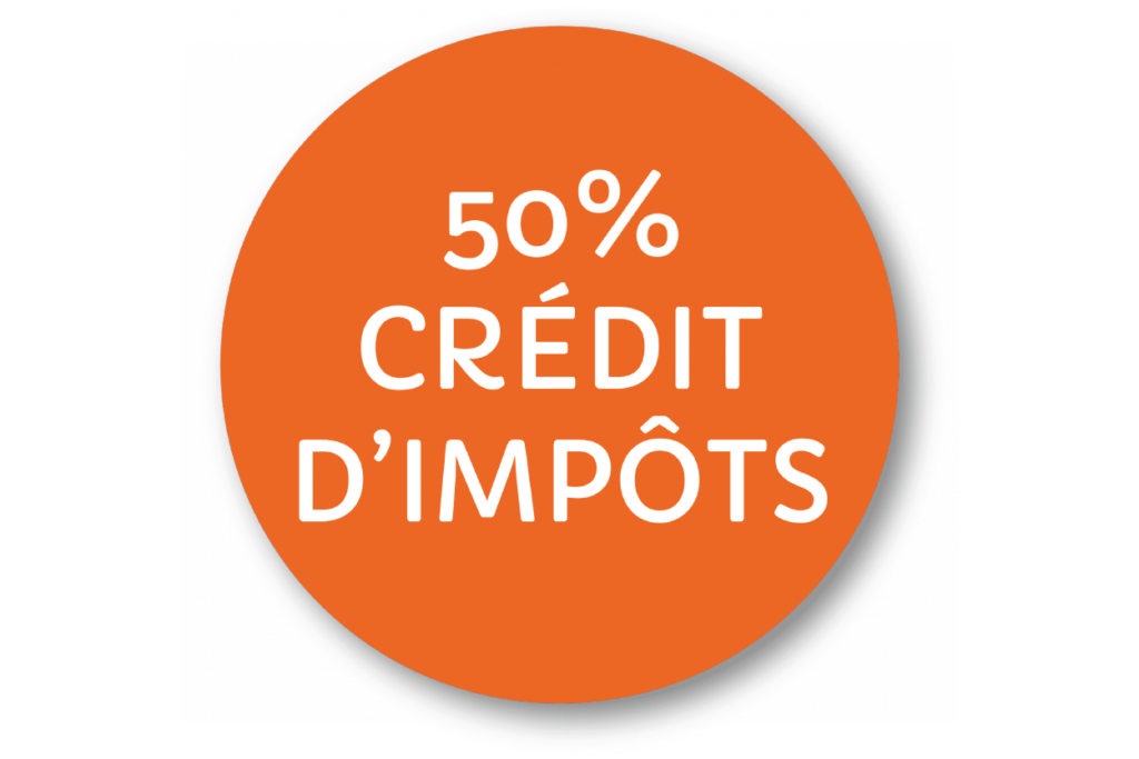 Logo circulaire annonçant 50% de crédit d'impôt